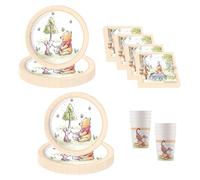 Procos - Decorazioni di compleanno Disney Winnie the Pooh, 52 pezzi, piatti, bicchieri e tovaglioli di carta per feste di compleanno per bambini, stoviglie da festa