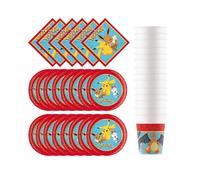 Procos - Decorazioni di compleanno Pokemon, 52 pezzi, piatti, bicchieri e tovaglioli di carta per feste di compleanno per bambini, articoli da tavola per feste