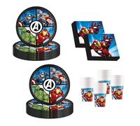 Procos - Decorazioni per compleanno a tema The Avengers, set da 52 pezzi, piatti di cartone, bicchieri e tovaglioli per feste di compleanno per bambini, stoviglie per feste