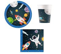 Procos DY10273856 - Set da festa razzo spaziale piccolo, piatti, tovaglioli e tazze, decorazione da tavolo, decorazione di compleanno