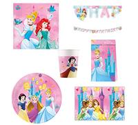 Procos DY10273862 - Set festa Principessa Vivi la tua storia Grande, piatti, tovaglioli, tazze, tovaglia, sacchetti, striscione, decorazione tavola, decorazione compleanno