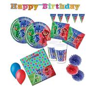 Procos - Kit N 46 Super PIGIAMINI - PJ Masks Coordinato TAVOLA Compleanno ADDOBBI