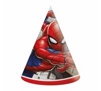 Procos- Cappellini Cono Party Marvel Spider-Man Crime Fighter in Carta FSC, 6 Pezzi, Cartone Animato, Multicolore, One Size, 93952