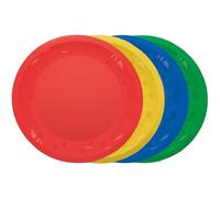 Procos - Set di 4 piatti in plastica, riutilizzabili, stoviglie per feste di compleanno, barbecue e viaggio, diametro 21 cm, colori vivaci e festivi