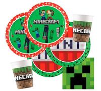 Procos Set per feste Minecraft, 36 pezzi, piatti di carta, bicchieri di carta, tovaglioli per compleanno dei bambini