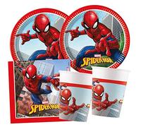 Procos - Set per feste S Spider Man Crime Fighter, set da 52 pezzi, 16 piatti, 16 bicchieri, 20 tovaglioli, stoviglie usa e getta, stoviglie per feste, decorazione da tavolo