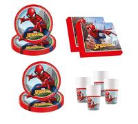 Procos - Set per feste S Spider Man Crime Fighter, set da 52 pezzi, 16 piatti, 16 bicchieri, 20 tovaglioli, stoviglie usa e getta, stoviglie per feste, decorazione da tavolo