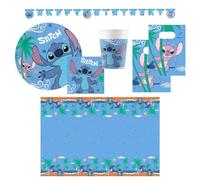 Procos - Set per feste Stitch grande, 46 pezzi, per feste di compleanno per bambini o feste a tema, decorazione da tavolo