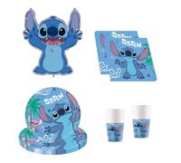 Procos - Stoviglie per feste Disney Stitch, decorazione per compleanno da 37 pezzi, include 8 piatti di carta, 8 bicchieri di carta, 20 tovaglioli e un palloncino di carta stagnola