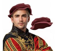 PROCOS Tudor Berretto piatto da donna, berretto francese, berretto da pittore, classico, accessorio per costume rinascimentale (US, alfa, taglia unica, rosso)