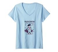 Procrastination is My Superpower Funny Superhero Maglietta con Collo a V, Donna, Celeste, XL