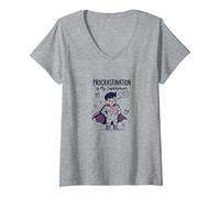 Procrastination is My Superpower Funny Superhero Maglietta con Collo a V, Donna, Grigio Melange, L