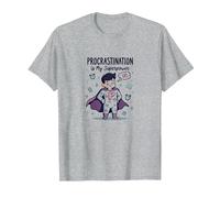 Procrastination is My Superpower Funny Superhero Maglietta, Uomo, Grigio Melange, XL