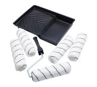 ProDec Advance Set di 7 rulli per pittura 5x rulli in microfibra a pelo medio, telaio a gabbia e vassoio per dipingere con pitture ad emulsione su pareti e soffitti interni