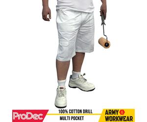 Prodec Imbianchini & Decoratori Lavoro Pantaloncini 100% Bianco Uomo Cargo Drill