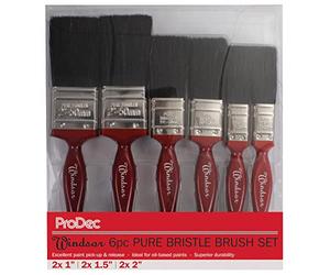 ProDec Set di 6 pezzi di pennelli professionali in pura setola per dipingere con pitture a emulsione, lucide e satinate su pareti, soffitti, legno e metallo, contiene 2x 1, 2x 1,5, 2x 2 pollici.