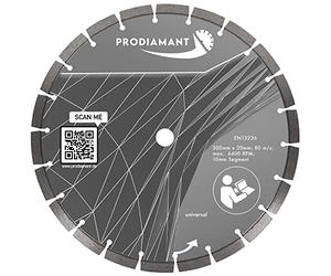 PRODIAMANT Disco da taglio diamantato Premium universale 300 mm x 20 mm altezza segmento 10 mm