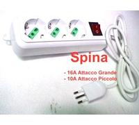 prOdigitaL Ciabatta MULTIPRESA ELETTRICA 3 Prese (Utilizzabili BIPASSO & SCHUKO) con Interruttore Spina a Scelta fra Attacco Grosso 16A o Piccolo 10A