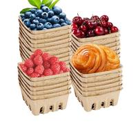 Produce Basket Containers - Strawberry Basket With Vents, 30 x Natural Molded Pulp Fiber Berry Sneakers | Storage Container, Kitchen Supplies For Fruits Vegetables, Strawberry Blueberry Raspberry