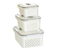 Produce - Contenitori salvavita con cestello di drenaggio, set di 3 contenitori per frutta per l'organizzazione del frigorifero, a prova di perdite, alternativa per la preparazione dei pasti, colore