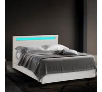 Produce Shop Letto Matrimoniale 2 piazze Moderno con Rete testiera LED cassetti 160x190 Geneva King - Bianco