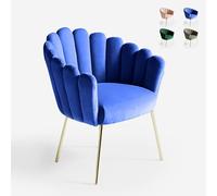 Produce Shop Sedia Poltrona a Conchiglia Design Moderno Velluto Gambe Dorate Calicis - Blu