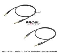 Proel CHL140LU1 Cavo audio professionale con connessioni Jack Stereo 6,3mm a jack stereo 6,3mm - 1mt