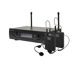 PROEL EIKON WM101DHV2 - Doppio Radiomicrofono UHF Archetto a due canali con uscite indipendenti XLR e schermo retro illuminato (I Microfoni Funzionano contemporaneamente), Nero