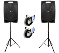 PROEL Kit 2 Karaoke Famiglia - 2 Diffusori Attivi V8PLUS 400W, 2 Stativi Fre180KitV2, 2 Cavi audio BULK250LU10, Nero