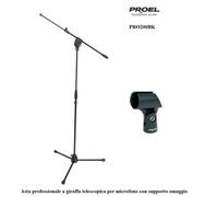 Proel Asta per microfono PRO200BK giraffa telescopica base tripoide alluminio Nero opaco