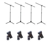 Proel RSM180 - Asta microfonica a giraffa in Nero Opaco + Proel APM30 - Pinza reggi microfono per contenere microfoni del diametro centrale, compreso tra 20-32 mm, Nero. Kit da 4 unità.
