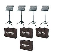 Proel RSM360M - Leggio Professionale In Acciaio Con Appoggia Spartiti Pre-Forato Orientabile e Borsa Per Trasporto Contenimento 4 Pezzi