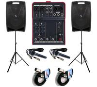 Proel V10PLUS Coppia Casse+ MQ6 Mixer + 2 Mic DM800 + 2 Stativi + 2 Cavi 10mt