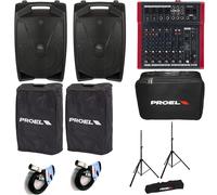 Proel V12 PRO 2 Diffusori 600W+MQ10FX MIXER+BAG+2COVERV12+FRE300KIT+2BULK250LU10