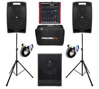 Proel V12PLUS 2 Casse 600w + PROEL S15A Subwoofer +MQ10FX Mixer+Bag+Stativi+Cavi