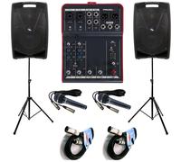 Proel V8PLUS Coppia Casse + MQ6 Mixer + 2 Mic DM800 + 2 Stativi + 2 Cavi mt10