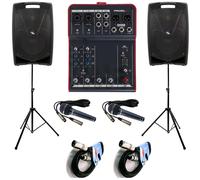 Proel V8PLUS Coppia Casse + MQ6 Mixer + 2 Mic DM800 + 2 Stativi + 2 Cavi mt10