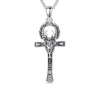 PROESS Ankh Croce/Occhio di Horus/Coleottero/Anubis Collana in argento sterling 925 con ciondolo a forma di croce Ankh, gioielli egiziani, regali religiosi per uomini e donne, Argento sterling
