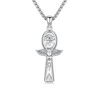 PROESS Ankh Croce/Occhio di Horus/Coleottero/Anubis Collana in argento sterling 925 con ciondolo a forma di croce Ankh, gioielli egiziani, regali religiosi per uomini e donne, 55-60 cm, Argento