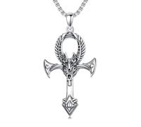 PROESS Ankh Croce/Occhio di Horus/Coleottero/Anubis Collana in argento sterling 925 con ciondolo a forma di croce Ankh, gioielli egiziani, regali religiosi per uomini e donne, Argento sterling