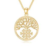 PROESS Collana con albero della vita, in argento sterling 925, a forma di gerusalemme, con ciondolo a forma di albero della vita, gioiello religioso, regalo per uomini e donne, Argento sterling