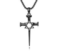 PROESS Collana da uomo in argento Sterling 925 con corona di spine, stella di David, croce di Gesù, gioiello religioso, regalo di Natale per donne, Argento sterling, Non pietra preziosa