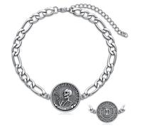 PROESS Memento Mori, braccialetto in argento Sterling 925 con teschio, cavigliera Carpe Diem, gioiello con teschio stoico, regalo per uomini e donne, unisex, Argento sterling