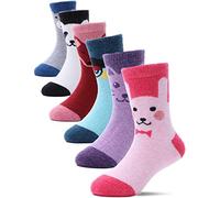 PROETRADE Calcetines Niños Niñas, Calcetines de Lana Cálidos, de Senderismo, Deportivos, Gruesos, Térmicos, de Invierno, de Navidad, Regalos, 6 Pares (Animales Mixtos, 8-12 Años)