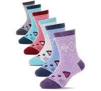 PROETRADE Calcetines Niños Niñas, Calcetines de Lana Cálidos, de Senderismo, Deportivos, Gruesos, Térmicos, de Invierno, de Navidad, Regalos, 6 Pares (Copos de Nieve con Gato, 8-12 Anni)