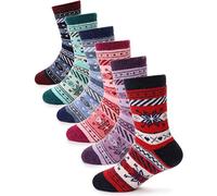 PROETRADE Calcetines Niños Niñas, Calcetines de Lana Cálidos, de Senderismo, Deportivos, Gruesos, Térmicos, de Invierno, de Navidad, Regalos, 6 Pares (Copos de Nieve, 4-7 Años)