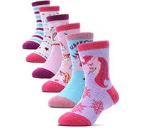 PROETRADE Calcetines Niños Niñas, Calcetines de Lana Cálidos, de Senderismo, Deportivos, Gruesos, Térmicos, de Invierno, de Navidad, Regalos, 6 Pares (Unicornio Rosa, 4-7 Años)