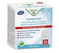 Federfarma.co PROFAR COMPRESSE PULIZIA PROTESI DENTALI-DENTIERA-APPARECCHI ORTODONTICI 56 PEZZI