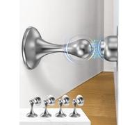 Profasion Fermaporta magnetici, confezione da 4 pezzi, in acciaio inossidabile, per montaggio a parete e pavimento, per tenere la porta aperta, senza fori, con nastri adesivi 3D, argento