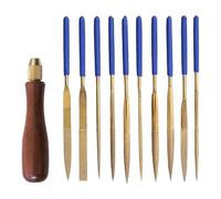 Professional Diamond Coated Metal File Set, with Wooden Handle for Glass Stone Plastic Polishing Grinding 11 Piece Kit Includes Round Rectangular Oval Half Round Flat Shapes